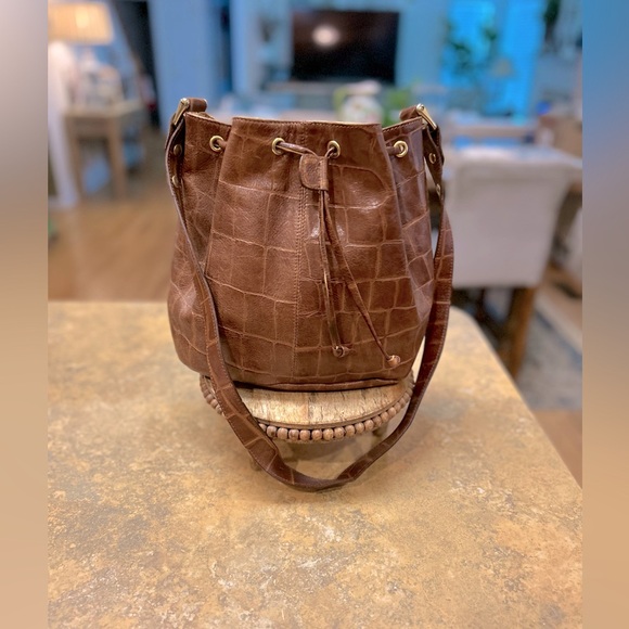 Paolo Handbags - Paola Lungo Vintage Croc Embossed Leather Bucket Bag